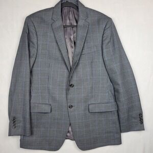 Ralph Lauren Gray Sport Coat Jacket Black Blue Check Wool Silk Blazer Size 42R